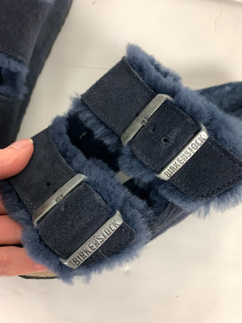 Birkenstock Arizona shearling sandals size 7 midnight blue - Picture 9 of 11